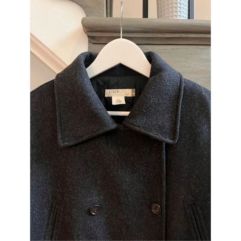 J. Crew Charcoal Wool Cashmere Blend A-Line Pea Coat sz M EUC - Picture 2 of 11